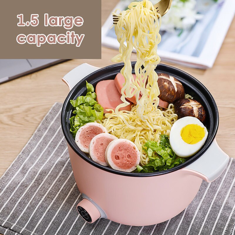 600W 1.5L Multifunction Stainless Steel Electric Cooker Noodles Pots Rice Cooker Samll 1-2 People Frying Soup Pots Rice Cooker