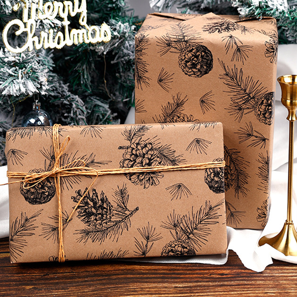 1 Roll Wrapping paper 17inch x 118inch wrap, Christmas Wrapping Paper, Kraft Paper - Black Pinecone Xmas kraft paper ﻿