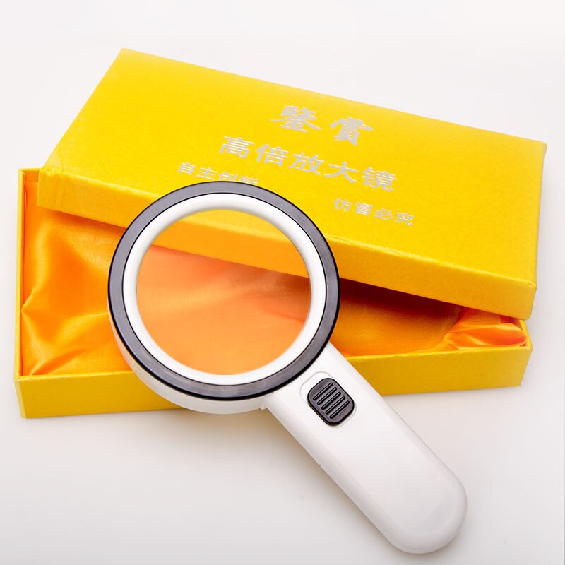 Handle Magnifier 10X with LED Illumination UV Lighting Large Size 90mm Illuminated Magnifying Glass Double Optical Glass Lens