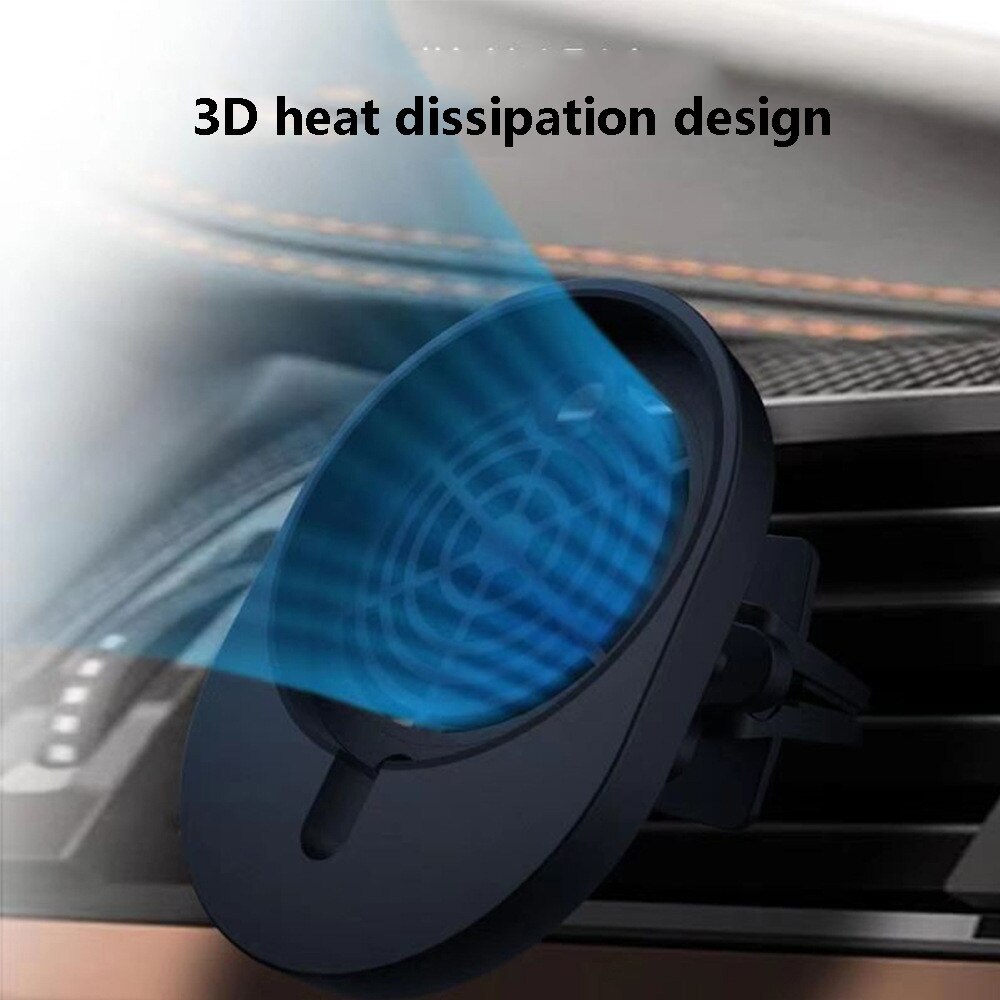 Magnetic Car Charger for Magsafe iPhone 12 Series - 15W Wireless Charging Mount - Vent & Dashboard Holder