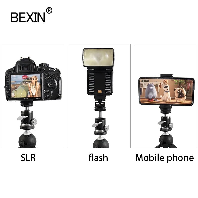 Bexin mini ball head monopod ball head tripod gimbal 360 panorama head with hot shoe base mount adapter for dslr camera flash