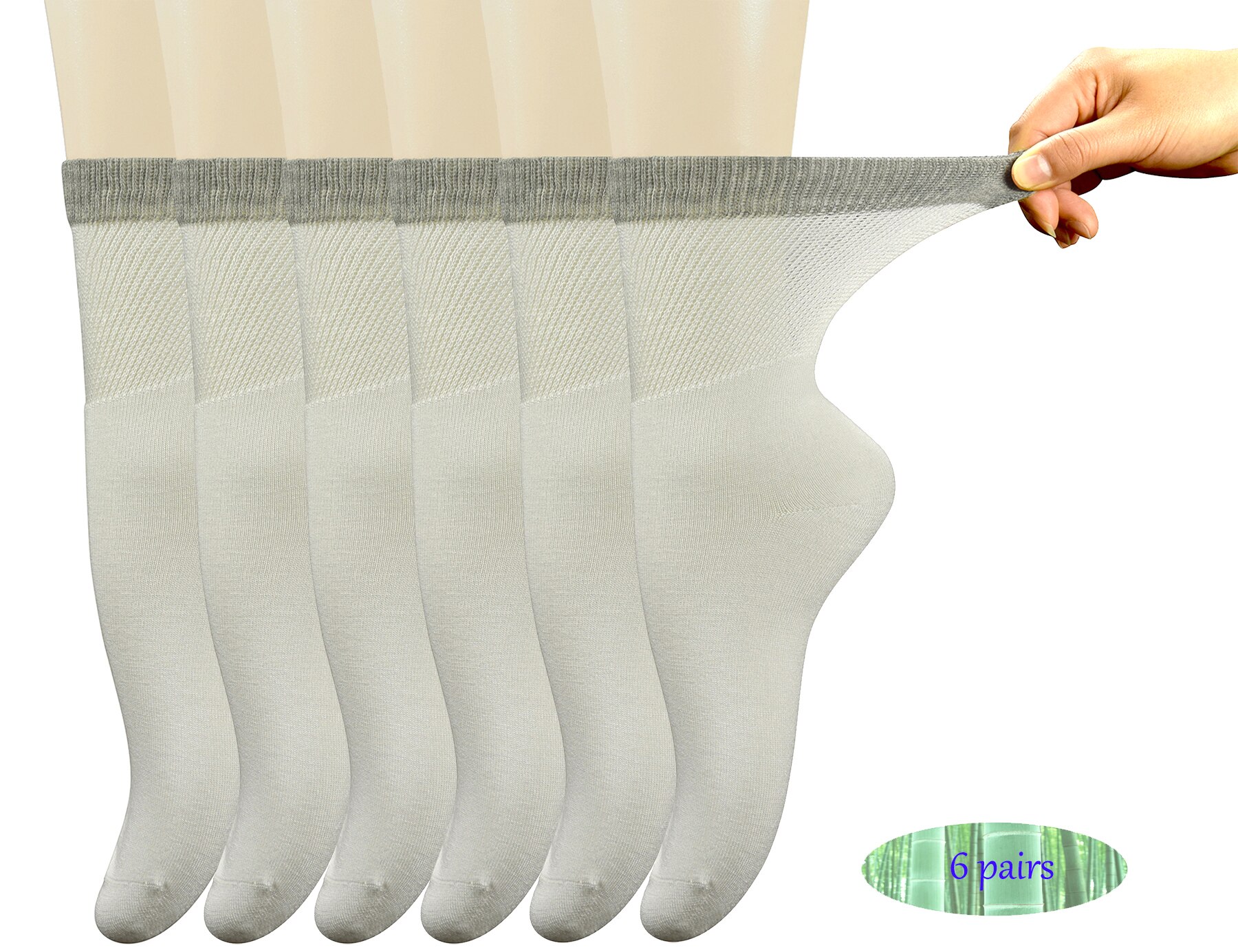 Womens Bamboo Diabetic Crew Socks With Seamless Toe,6 Pairs Size 9-11