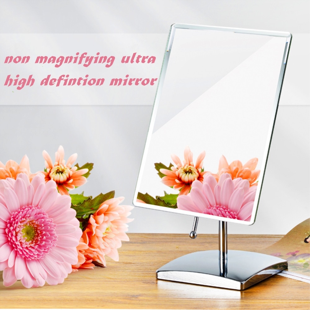 HD Rectangle Desktop Tabletop Cosmetic Vanity Makeup Mirror with EVA Base,304 Stainless Steel Large Non-Magnifying Speech Mirror