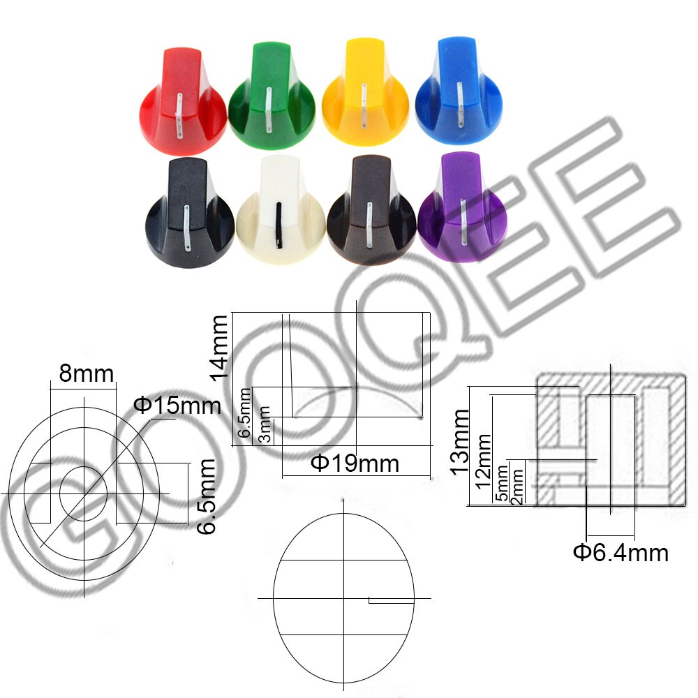 10 Pcs Kleurrijke Plastic Knop Met 6.35 Mm Shaft Hole Diameter 1510 Clone Potentiometer Pedaal Cap Gitaar Cap KN-19