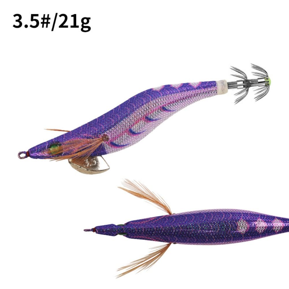 Señuelo de pesca de 13cm y 21g, anzuelo de calamar Artificial, plantillas de calamar noctilucentes, plantillas de sepia, señuelos giratorios, camarones de madera para pesca en el mar: Rojo