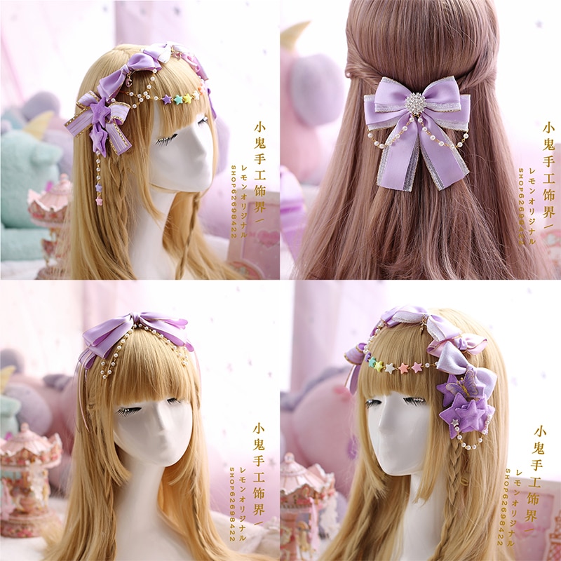 Épingle à cheveux japonaise rose violette faite à la main, nœud mignon et doux, accessoires pour cheveux, coiffure lolita, épingle à cheveux faite à la main