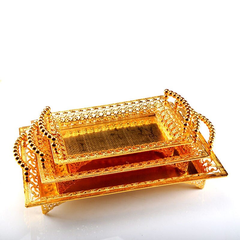 HeyMamba Gold Silver Plated Dessert Trays Serving Tray Metal Plate For Home Wedding Party Event Supplies Cake Stand 30X18X9cm