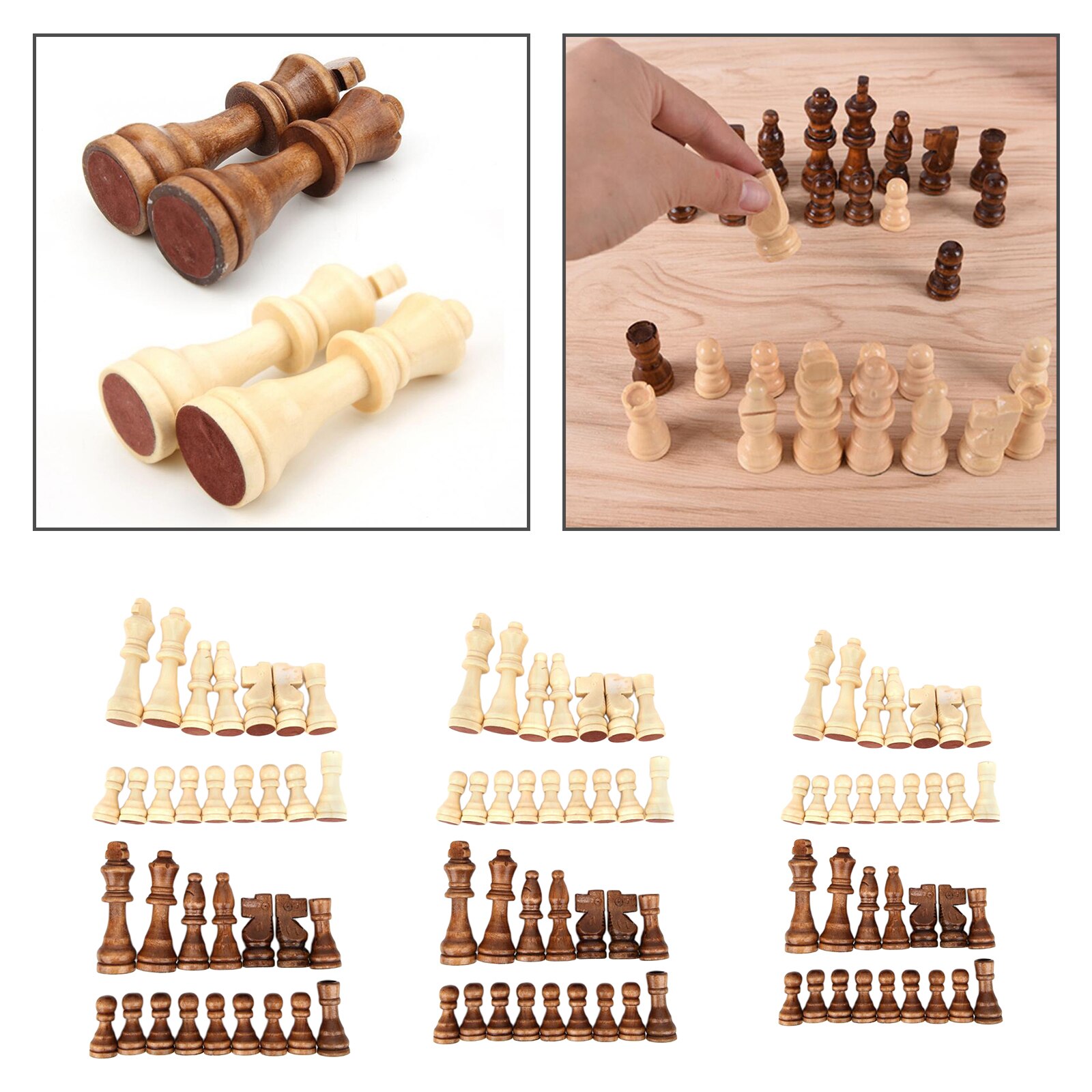 32x Handmade Wooden Chess Pieces Wooden Replacement Chess Figures