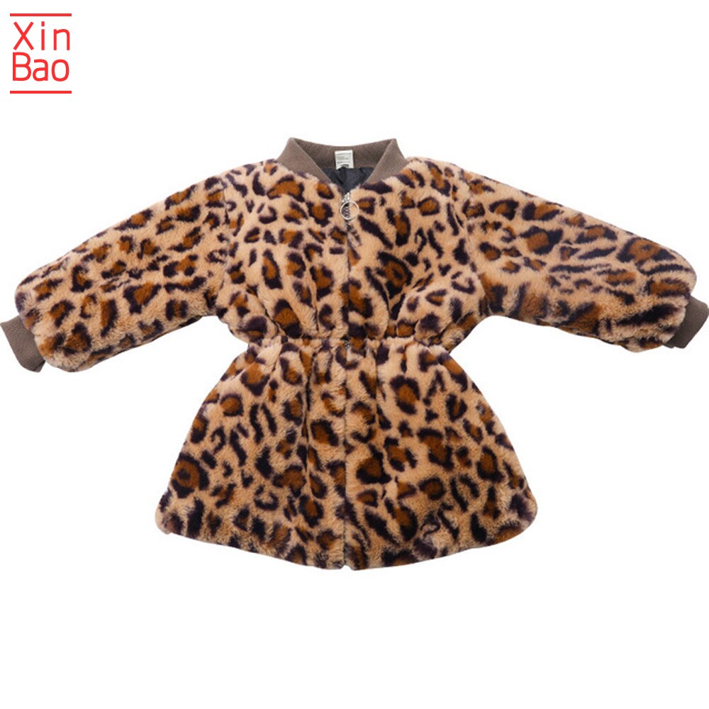 XINBAO Leopard kids faux fur jassen Baby meisje winterjas Mode Dikke kinderen Warm peuter Jassen bovenkleding: 6T