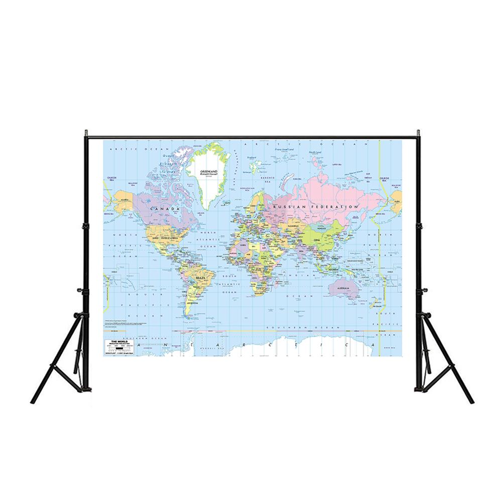 150X225 Cm Wereldkaart Mercator Projectie Met Rivier Bijschrift Non-woven Waterdichte Wereldkaart Zonder Nationale Vlag