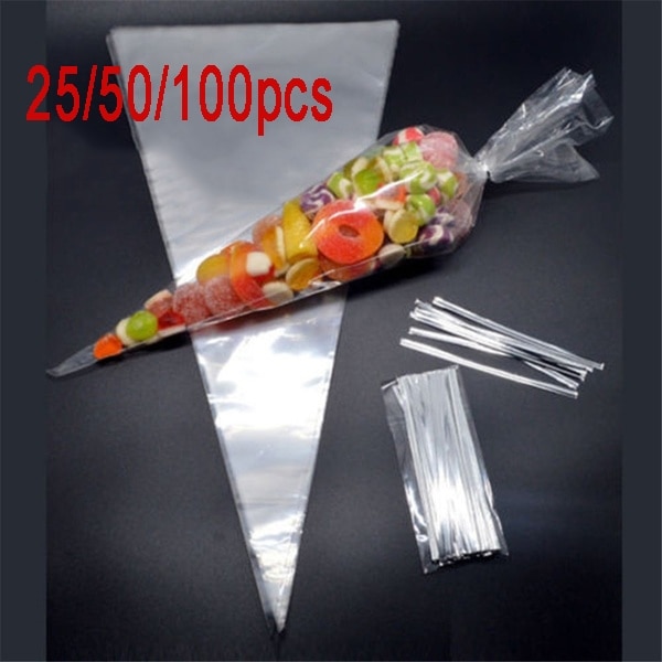 25/50/100Pcs Kerstcadeau Bloemen Wedding Party Popcorn Halloween Snoep Transparante Cellofaan Verpakking Zak