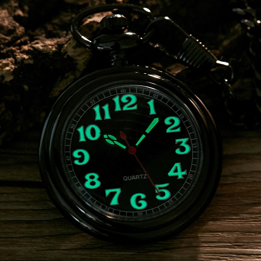 Luminous QUARTZ Pocket Watch for Men Women Black Sliver Gold Fob Chain Pendant Glows in Dark Night Green Light montre de poche