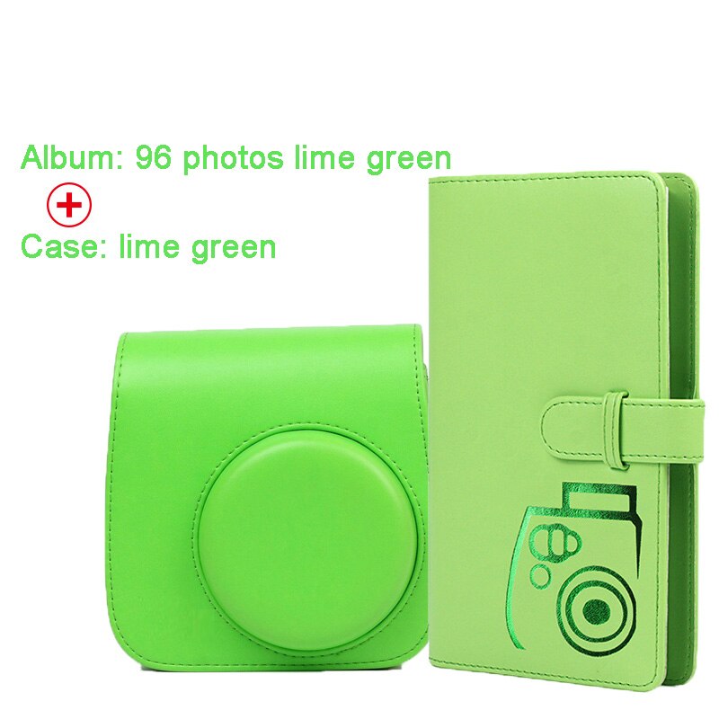 Samma album &amp; pu läderfodral i par för fujifilm instax mini 9 8 kamera, fujifilm instax minifilmer: Par-limegrön 2