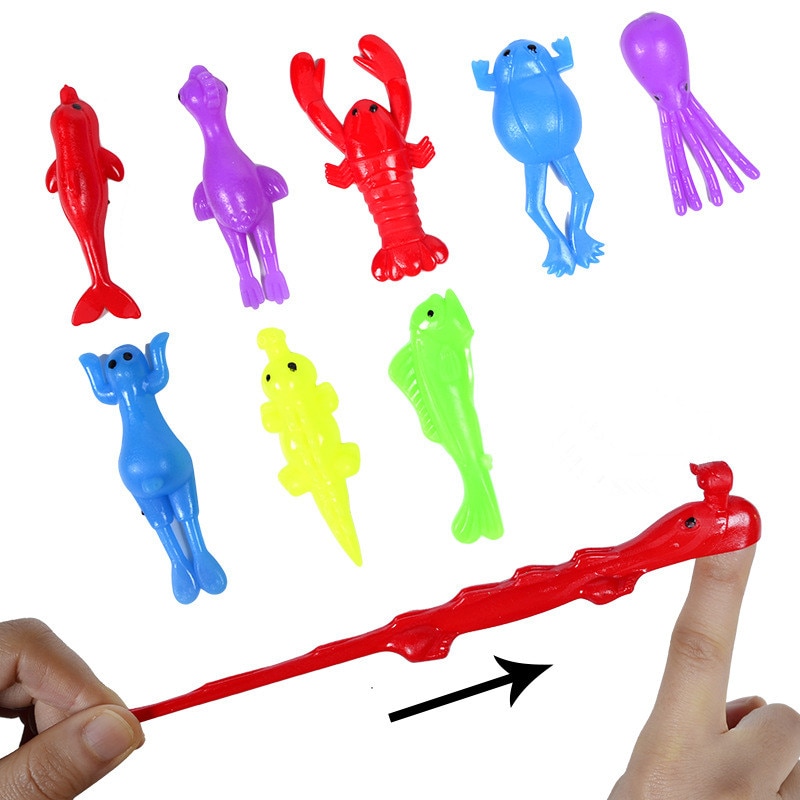 5pcs Novelty Gags & Practical Joke Toys Funny Laugh Rubber sea animal Stretchy Flying Turkey Finger Sticky Random Color