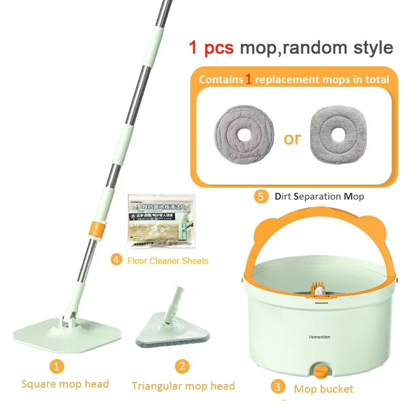 Trapeador giratorio con juego de cubo con 4 almohadillas de fregona reemplazables 360 ° Herramienta de fregonas de limpieza para el hogar, suelo perezoso de microfibra giratoria: Rojo