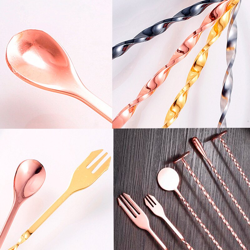 Cocktail Shaker Stainless steel Rose Gold Black Sliver Bar Spoons Cocktail Drink Mixer Muddler Ice Strainer