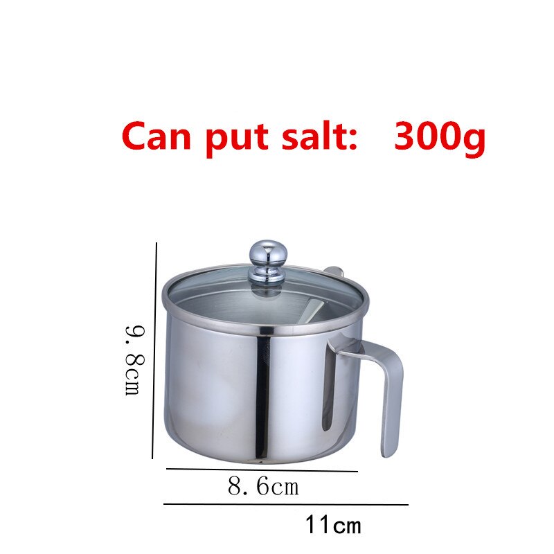 304 Stainless Steel Seasoning Box With Spoon Seasoning box Cans Salt Pepper Box Tank spice jar sugar bowl with spoon: 9.8xH8.6cm
