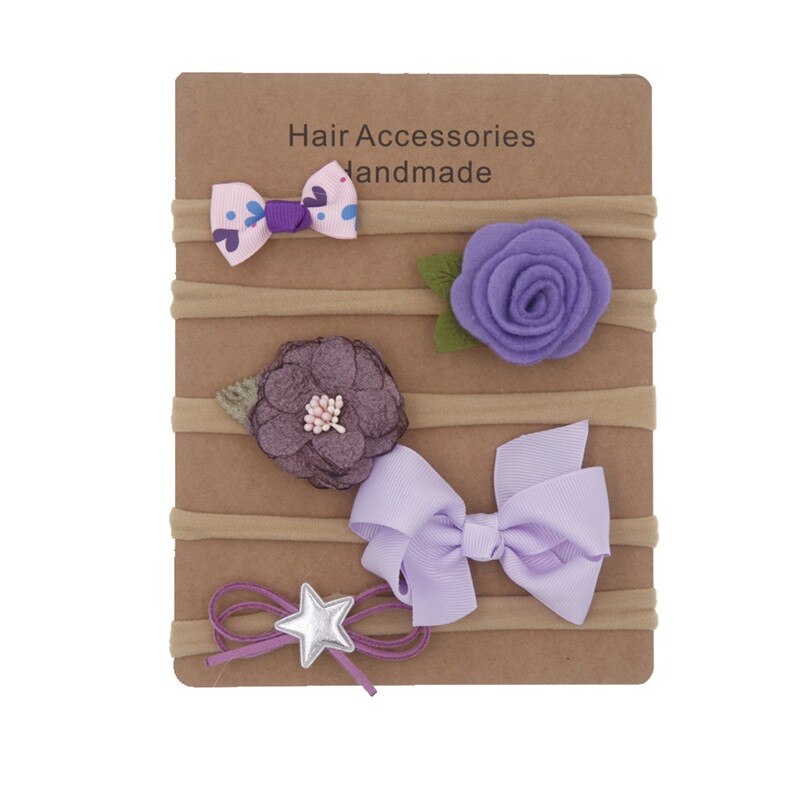 Warmom-ensemble de bandeau avec nœud papillon en Rose pour filles, 5 pièces, accessoire de coiffure élastique pour -né, mignon, princesse élastique, décoration pour cheveux: light purple