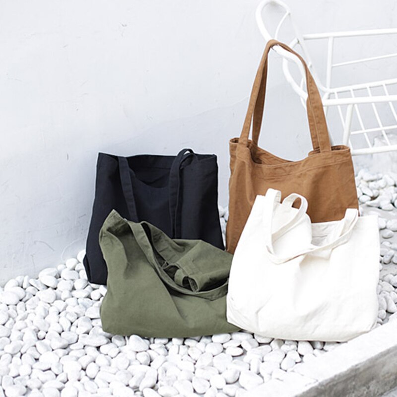 Canvas Handbag Simple Men's Large-Capacity Cotton Tote Bag Women's Reusable Shopping Bag (Green)