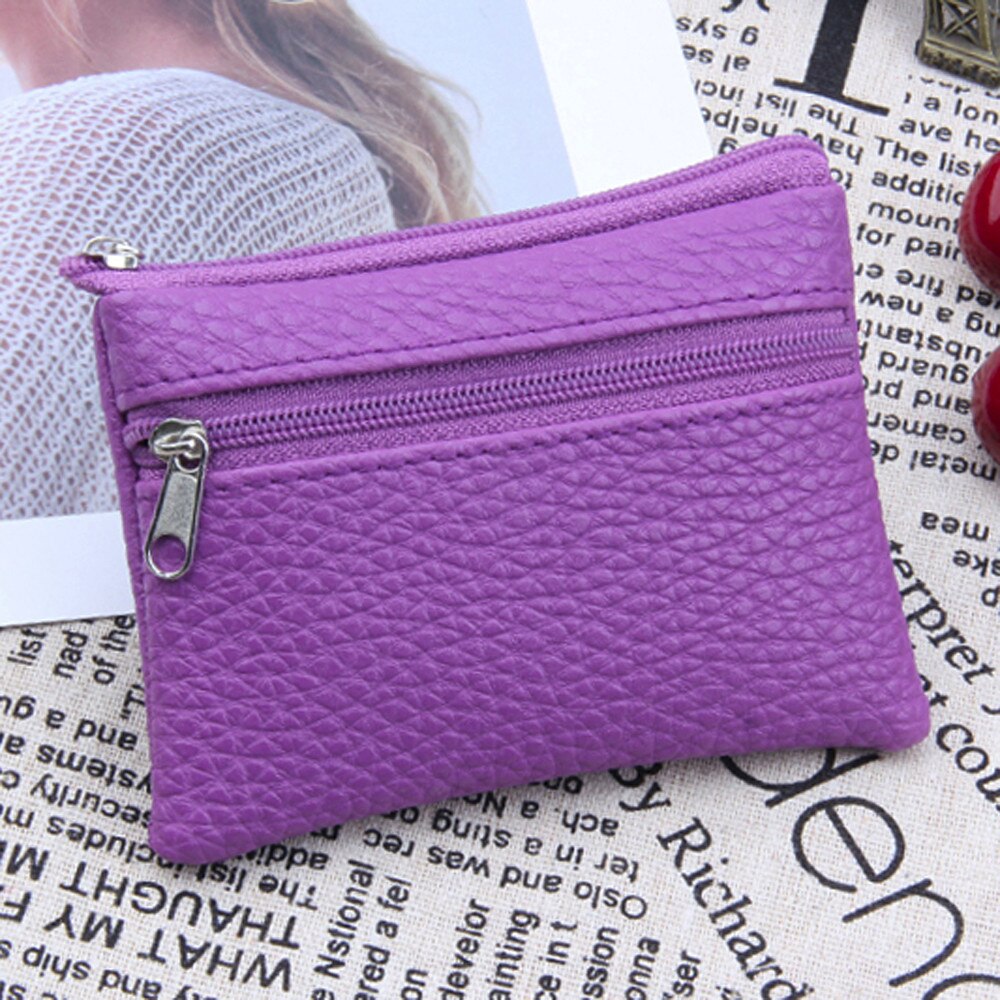 Frauen Männer Leder Brieftasche Multi Funktionale zipper Leder Geldbörse Karte Brieftasche Kleine Brieftasche Kreditkarte Halter Mini Geldbörse Pouch: Light Purple