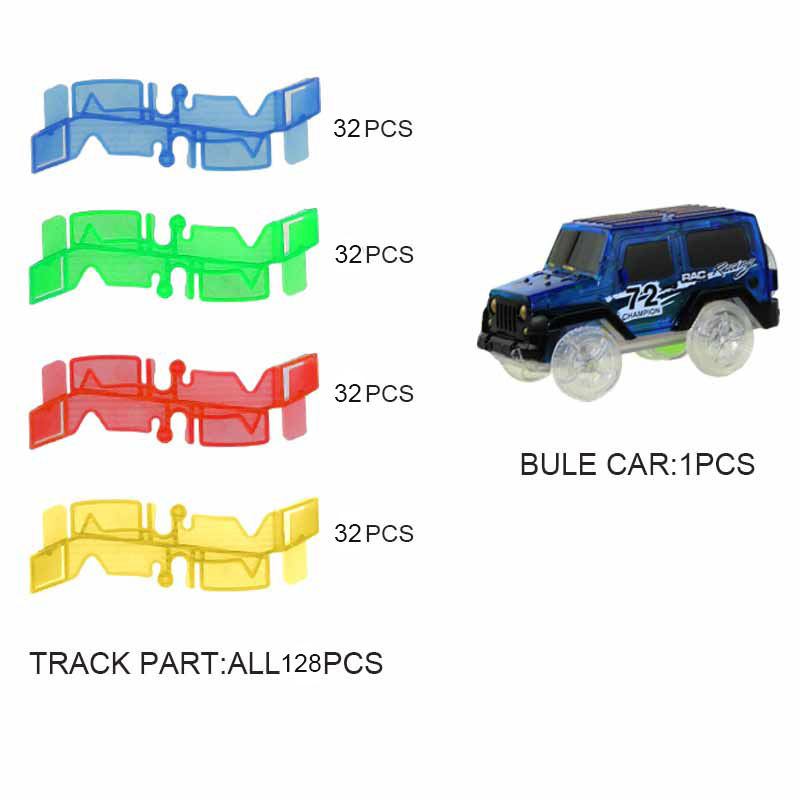 DIY Magical Glowing Racing Track Set with LED Car Flexible Racing Tracks Railway Educational Car Toys for Boys Children >: 128 pcs set