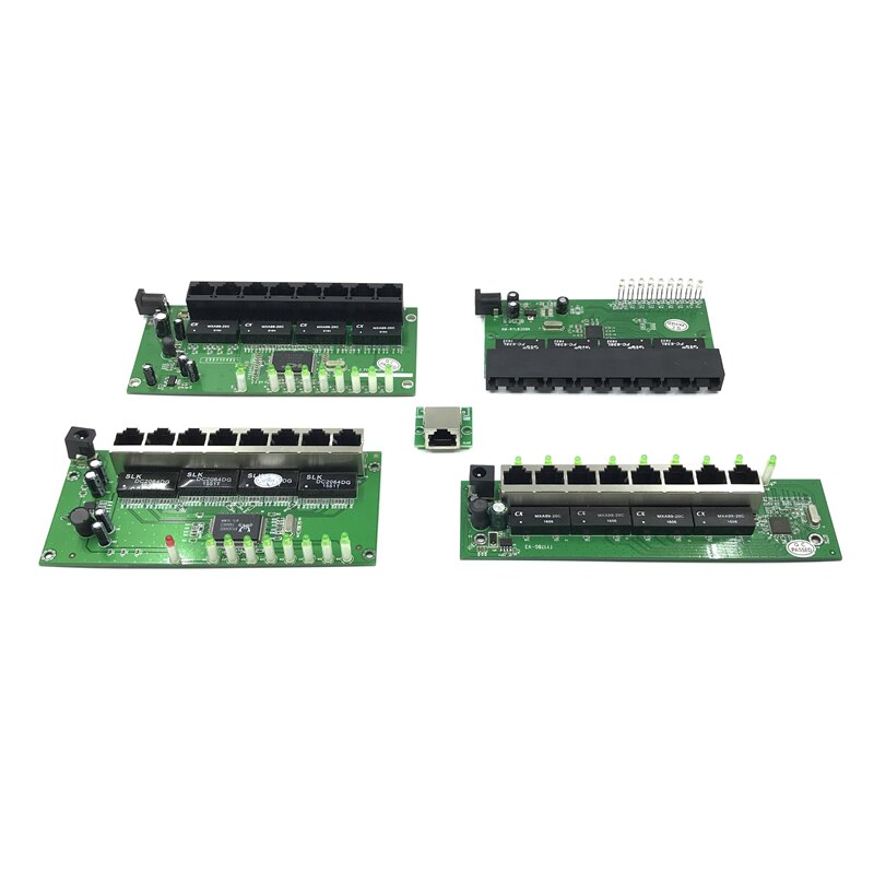 OEM factory direct mini fast 10 / 100mbps 8-port Ethernet network lan hub switch board two-layer pcb 2 rj45 1 * 8pin head port