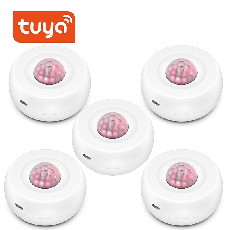 Tuya WiFi Motion PIR Sensor Detector USB charging WIFI Movement Sensor Support no one mode APP Wireless Home Security System: 5PCS Without battery