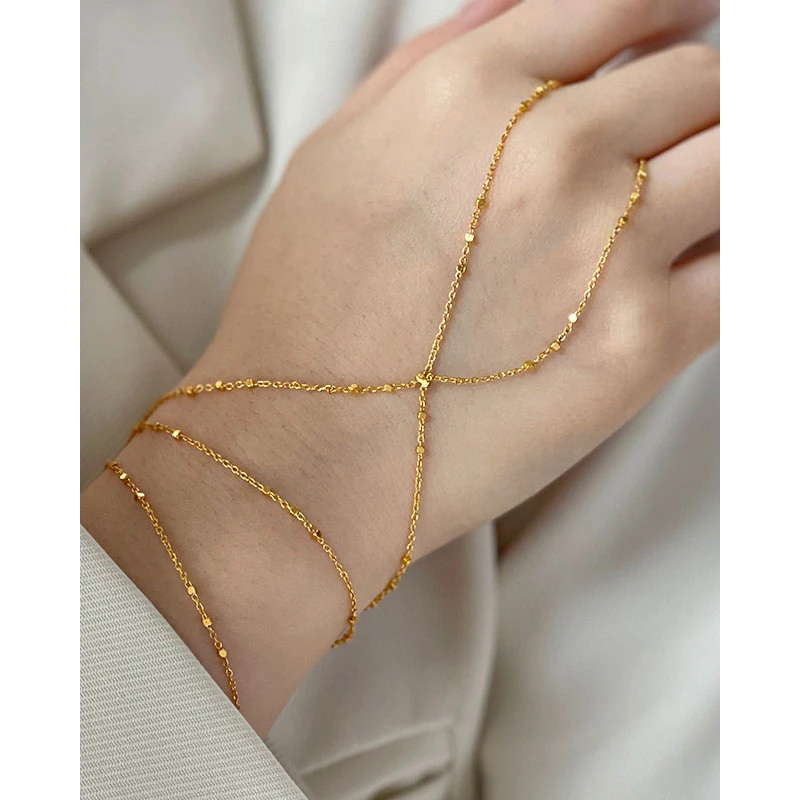 per'sBox Squisito braccialetto con catena di perline colore oro da dito al polso Bracciale Vintage ▾ regolabile avvolgente attorno al schiavo Gioielli a strati