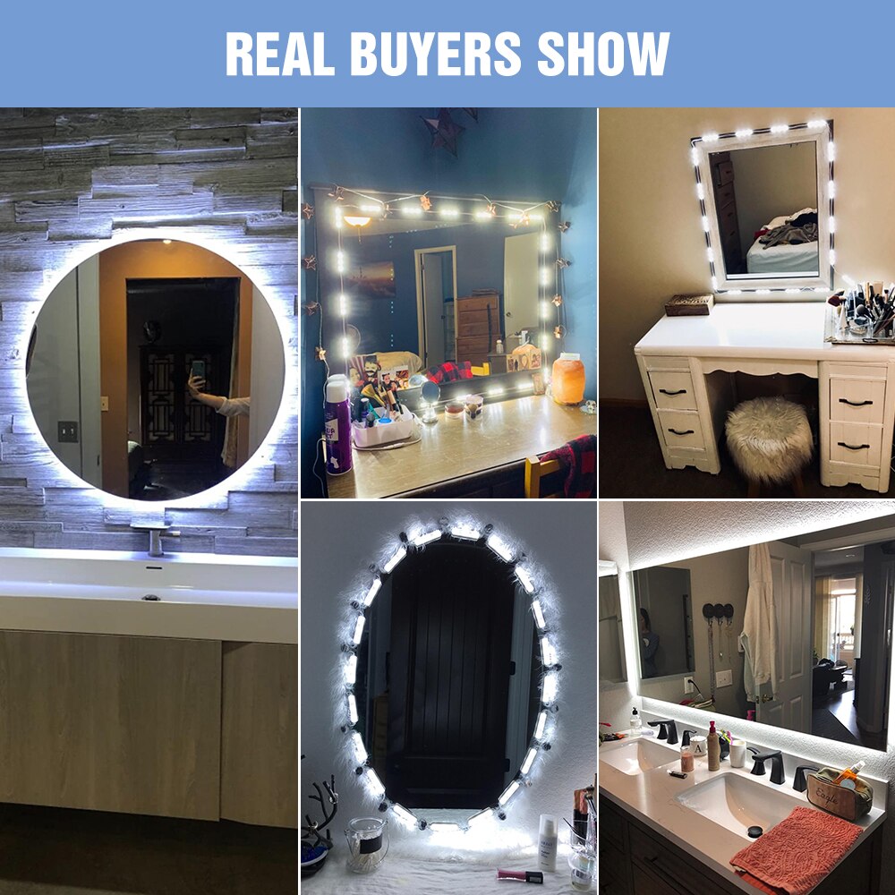 LED Makeup Mirror Light Bulbs USB 12V Hollywood Vanity Mirror With Light Makeup Dressing Table Lighting Dimmable LED Wall Lamp