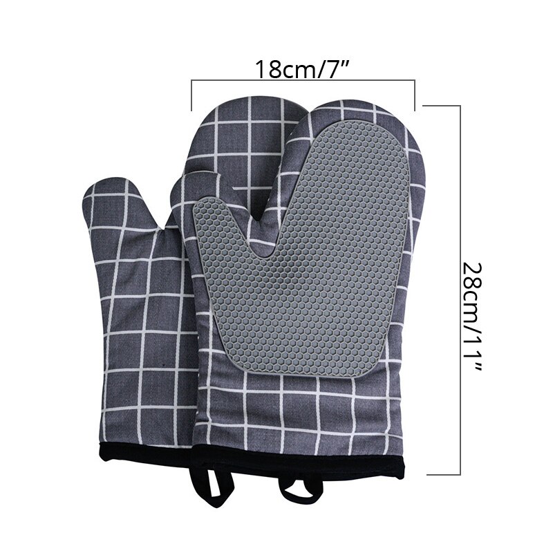 Oven Mitts 1 Pair - Silicone and Cotton Double -layer Heat Resistant Gloves / Silicone BBQ Gloves - Perfect for Baking Grilling: 28X18cm A