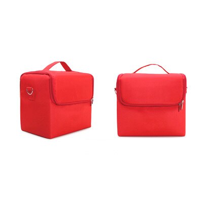 Multilayer Clapboard Cosmetic Bag Case Beauty Salon Tattoos Nail Art Tool Bin Women Makeup Organizer Large Capacity Bag: Red