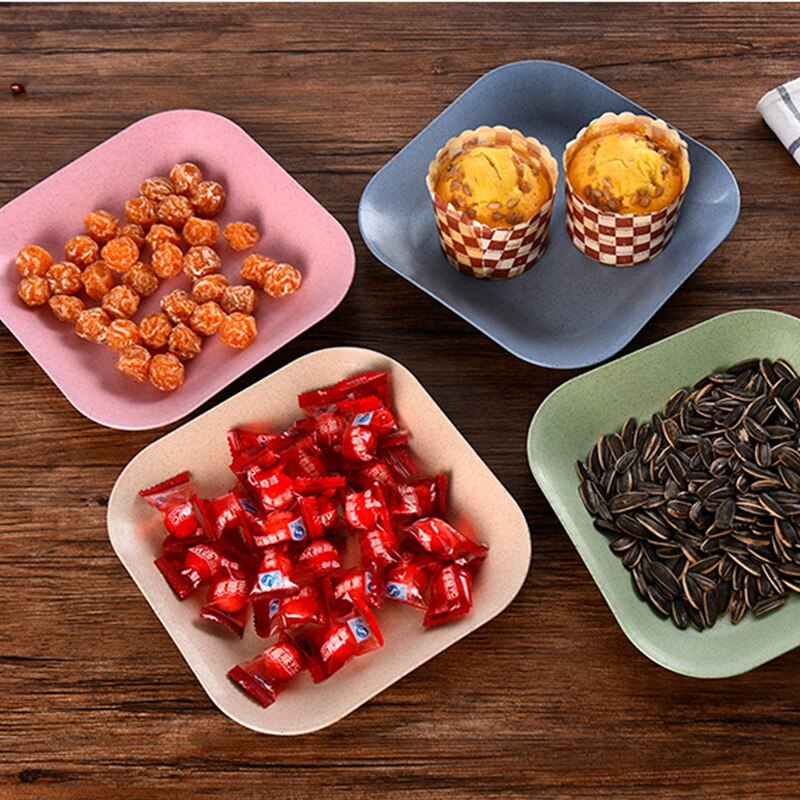 2 Stuks Retro Creatieve Tarwe Stro Gerechten Plaat Groene Steak Schotel Plaat Ontbijt Snack Servies Set Eetkamer Lade Voedsel Vruchten schotel