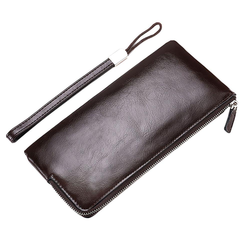 Portefeuille en cuir pour homme pratique avec sac de téléphone portable portefeuille long à fermeture à glissière Ultra-mince pour hommes pochette mince porte-carte porte-monnaie pour homme: Chocolat