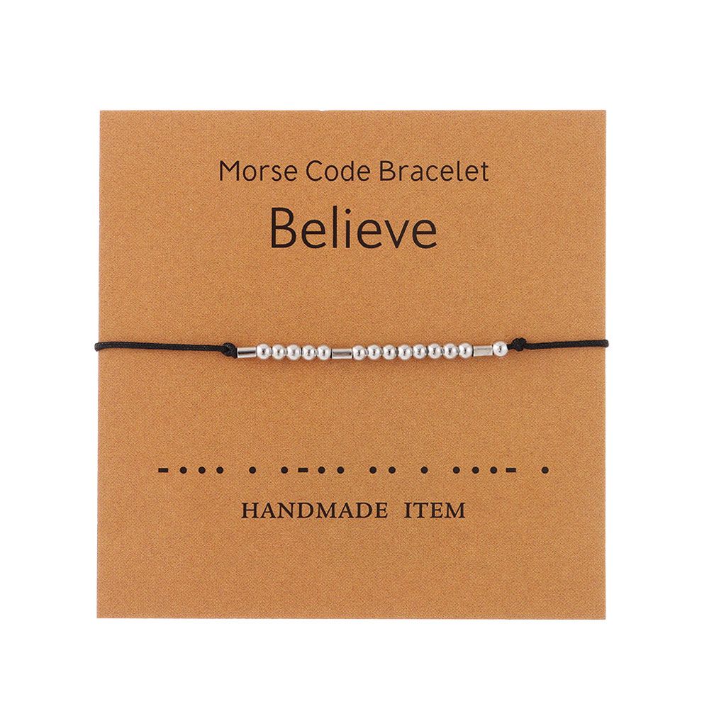 Código morse pulseiras abençoado grato senha casal pulseiras com cartão valentinesgifts dia aniversário lembrança presentes de aniversário: believe