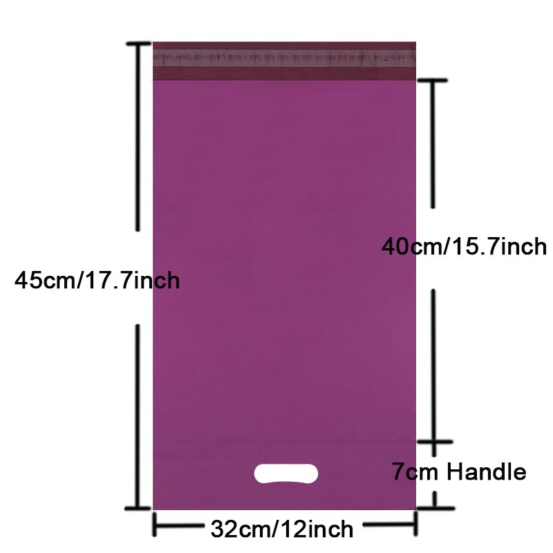 10Pcs Gedrukt Tote Zak Express Zak Met Handvat Koerier Zak Zelfklevende Lijm Dikke Waterdichte Plastic Poly Envelop mailing Zak: Purple Plain--32cm