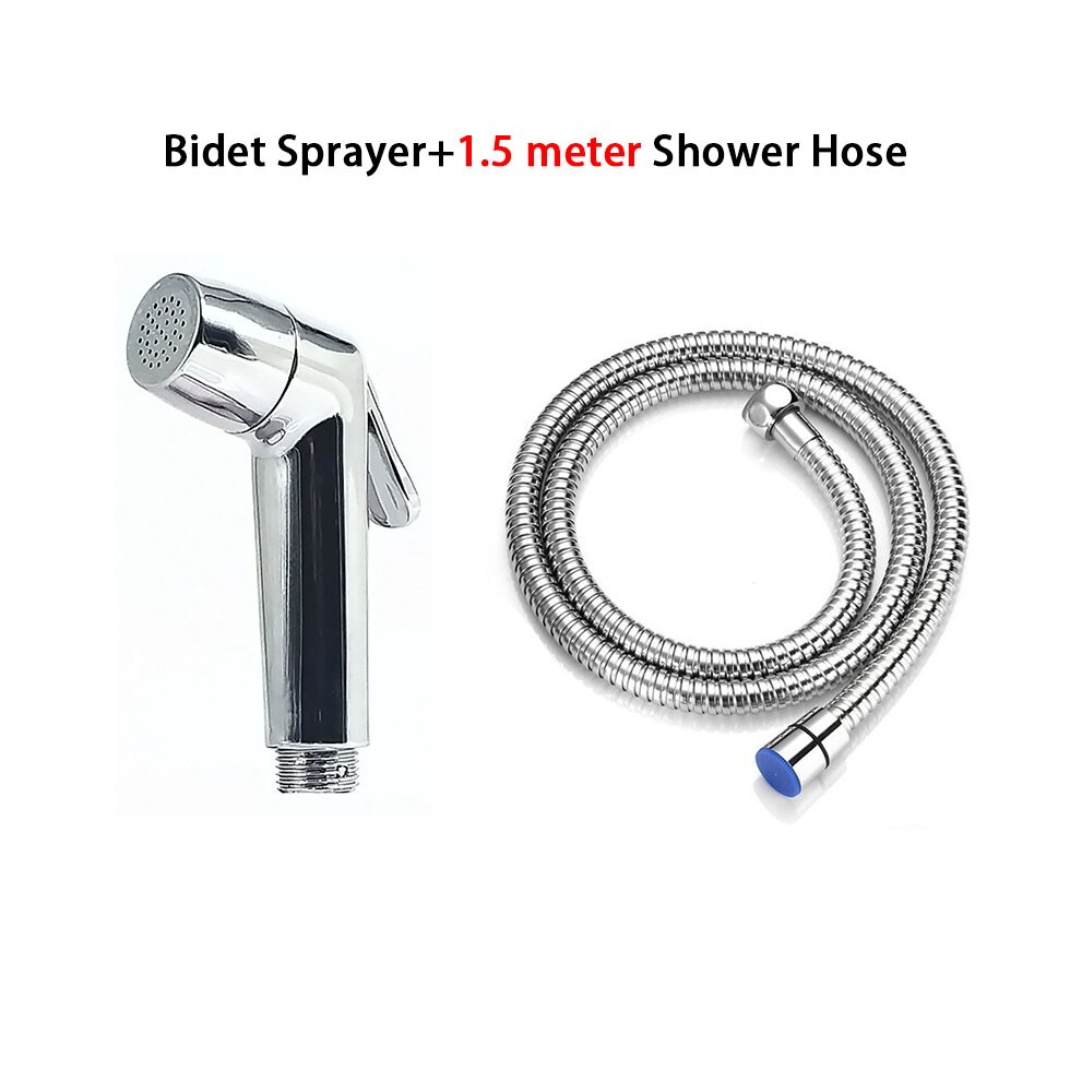 Cabezal de ducha de mano, ducha, inodoro, bidé, chorro de lavado en aerosol, Shattaf con manguera de acero inoxidable de 1,5 metros: EU Set