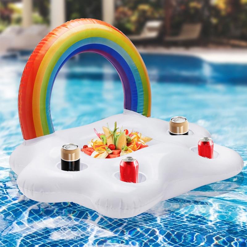 Summer Pool Party Bucket Rainbow Cloud Cup Holder Inflatable Pool Float Beer Drinking Cooler Table Bar Tray Beach Swimming Ring