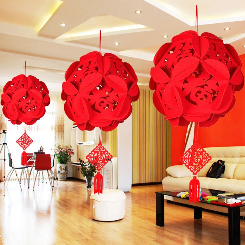 Leuchtend roter blumenkugel-anhänger, hohler chinesischer anhänger, dekoration für das chinesische neujahr, schaufensterdekoration, heimdekoration