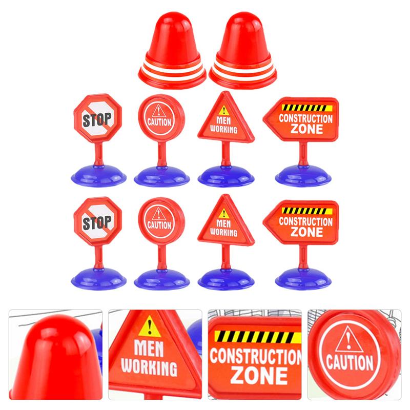 10 pièces bricolage enfants panneau de signalisation jouets avertissement barrage routier Simulation panneaux de signalisation