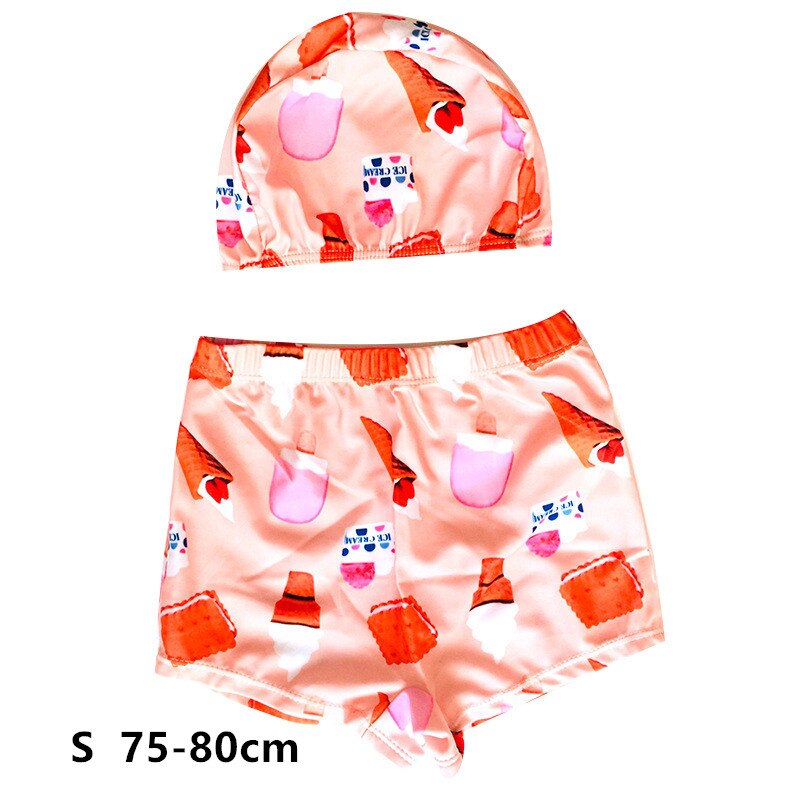 Bañador corto con gorro para niños, traje de baño a la con estampado de helado de impresión, YZN20015: S  75-80cm