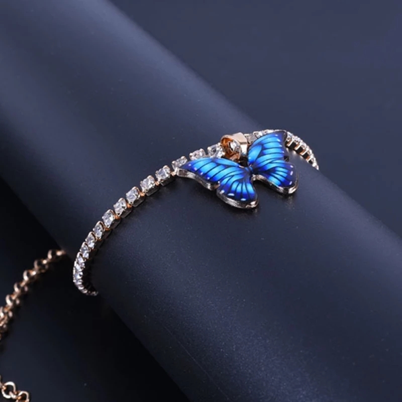 Tobillera de mariposa de Metal bohemio, pulsera colorida ostentosa para tenis, tobillera para mujeres y niñas, accesorios de cadena para pies de playa de verano