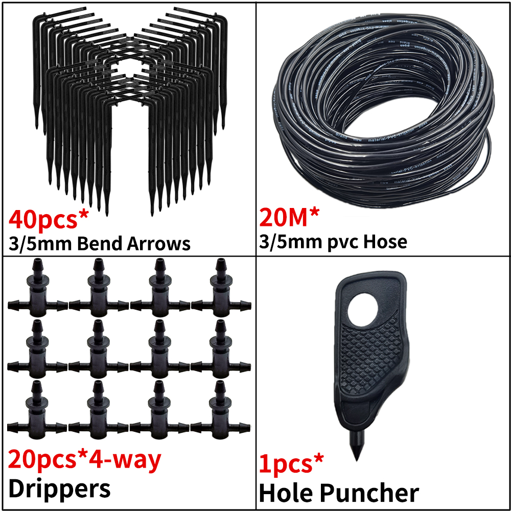 Kas Druppelirrigatie 4-weg 3/5mm Druppelpijl 2-weg Zender Irrigatie Watering Systeem voor Pot Tuin Gazon 10 set/20 set: Paars