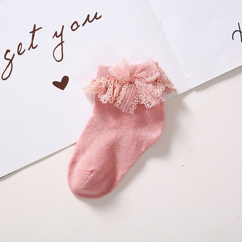 Dentelle à volants bébé chaussettes couleur unie mignon nœuds princesse bébé fille chaussettes doux printemps automne infantile enfant en bas âge chaussettes Sokken