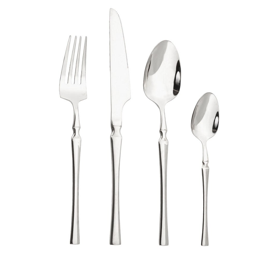 Argent brillant Vaisselle Ensemble De Couverts En Acier Inoxydable 4/8/16/24/32Pcs Fourchette Couteau Cuillère Couverts Vaisselle Cuisine Argenterie: 8 Set / Silver