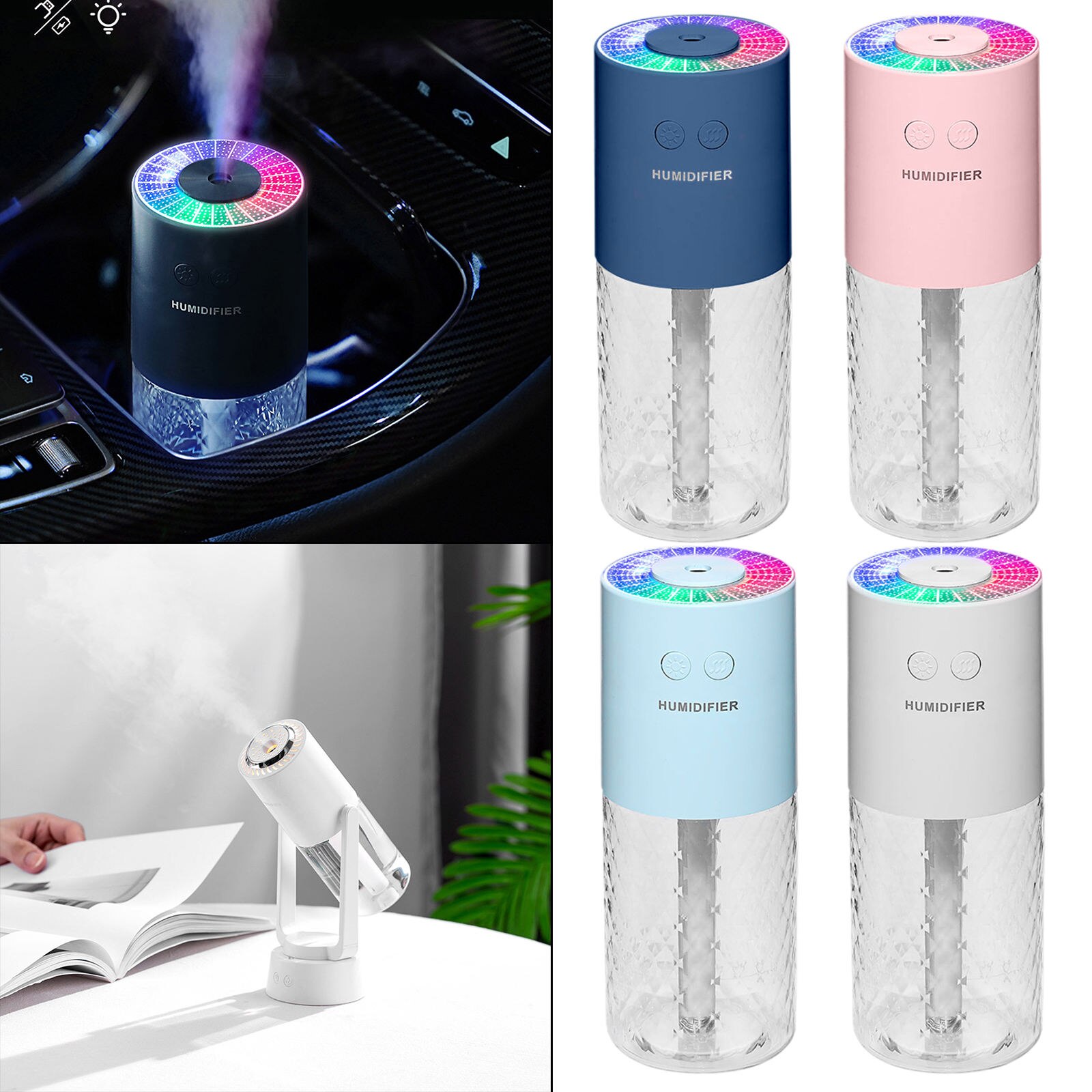 Mini Luchtbevochtiger Whisper 500Mah Usb Bureau Luchtbevochtiger Met Led Licht Kleine Draadloze Luchtbevochtiger Voor Indoor Auto Kantoor