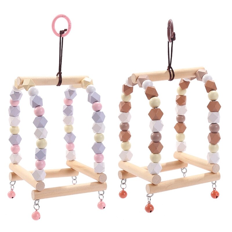 Vogel Speelgoed Schommel Papegaai Staande Baars Kooi Opknoping Chew Speelgoed Met Kleur Houten Kralen Bel Voor Budgie Parkiet Vink