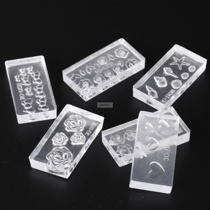 6pcs Nail Art Crystal Carving model 3D nail Silicone template Manicure Stamp Plates Mold Flower girl DIY tools