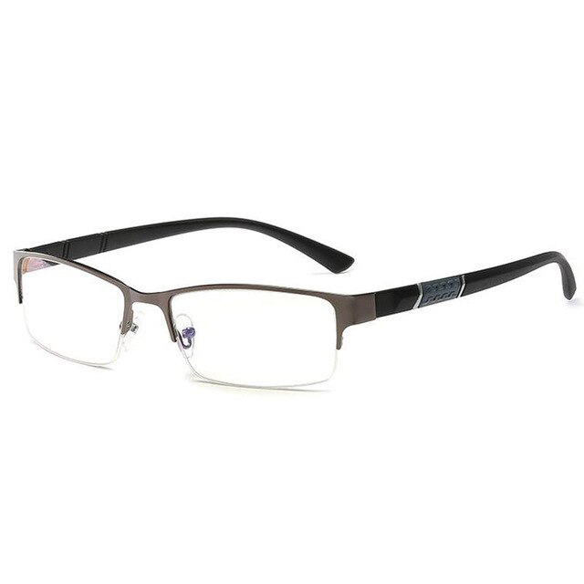 Geschäft Myopie Brille Halb Metall Rahmen Kurzsichtig Gläser unisex Myopie Harz Klar Spiegel 0-0,5-1-1,5 -2-2,5-5-5,5-6: -50 / Grau
