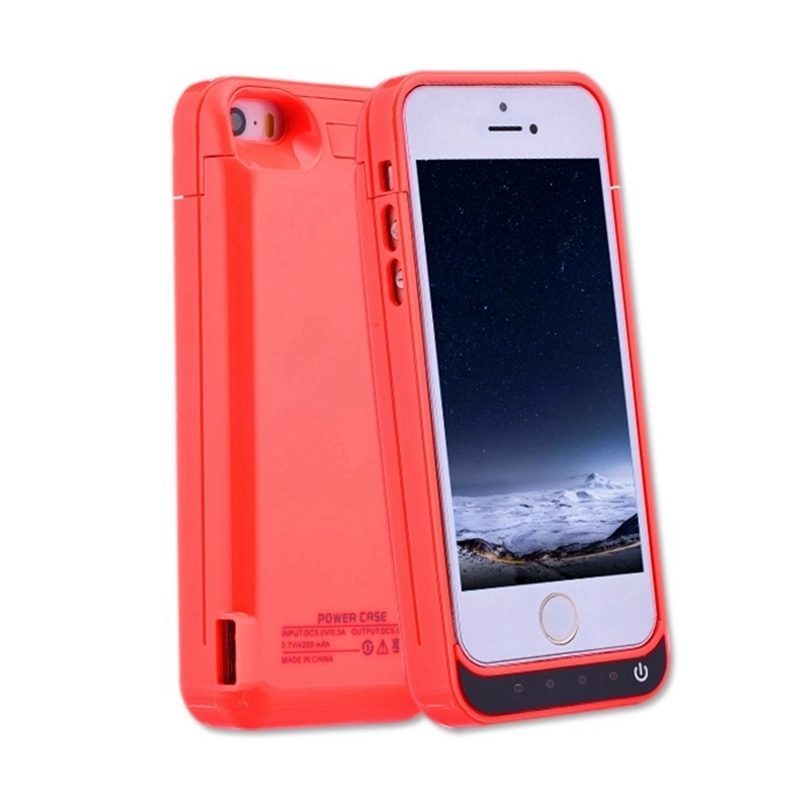 Leioua pil kutusu 4200mah kapak durumda şarj yeni harici taşınabilir taşınabilir şarj cihazı tutucu Iphone 5 5c 5s Se: Red