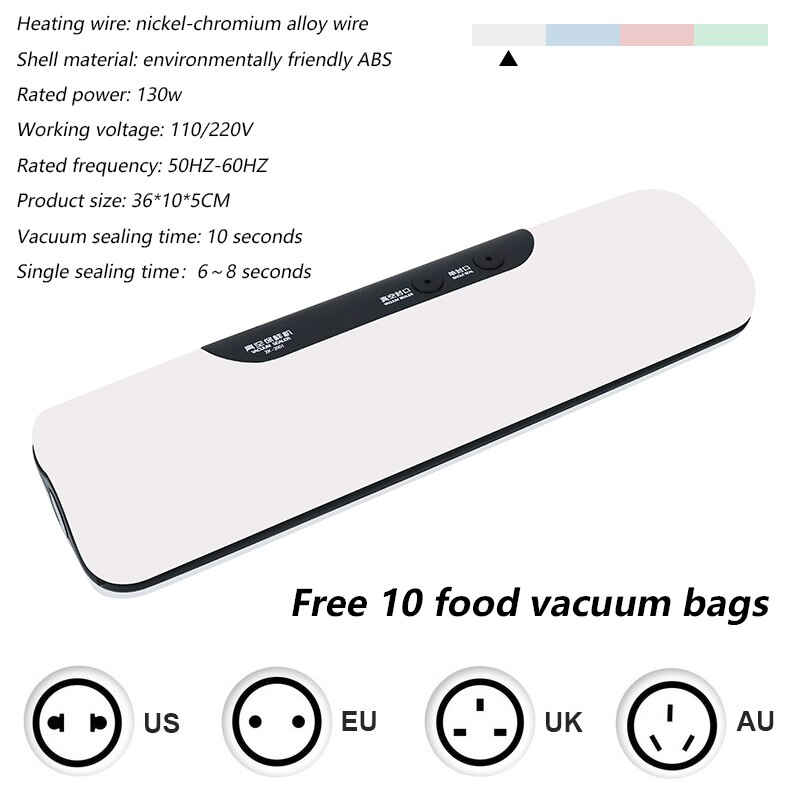 Cuisine sous vide scellant Machine économiseur de nourriture 110V 220V électrique maison Xiomi sous vide alimentaire scellant y compris 10 pièces sacs de rangement: 04 / AU